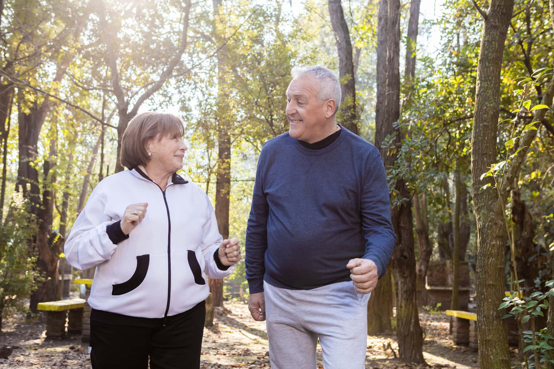 senior couple talking and laughing together in the park 1